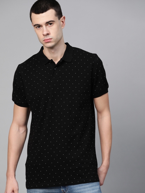 

Harvard Men Black & White Polka Dots Print Polo Collar T-shirt