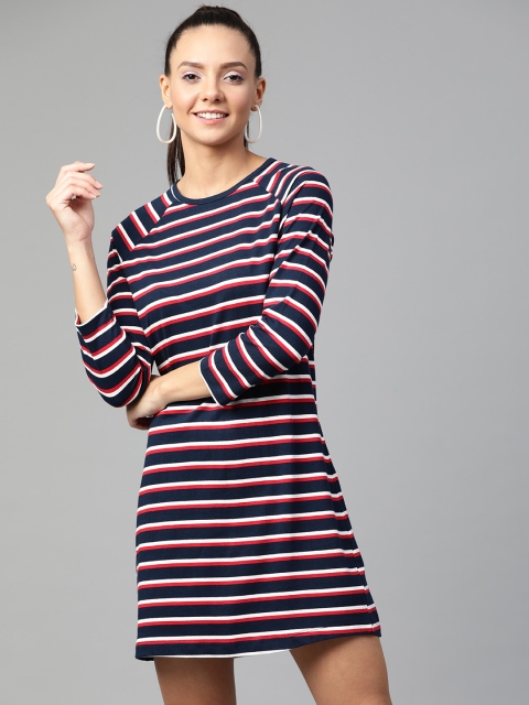 

Harvard Women Navy Blue & Maroon Striped Knitted Raglan Sleeve Jersey T-shirt Dress
