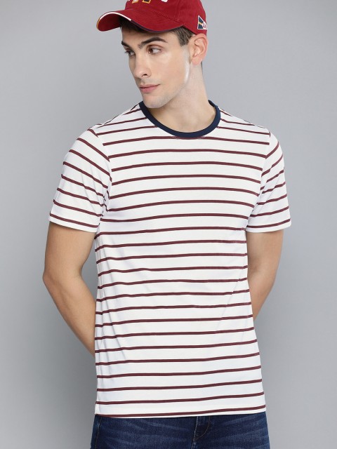 

Harvard Men White & Maroon Striped Round Neck T-shirt