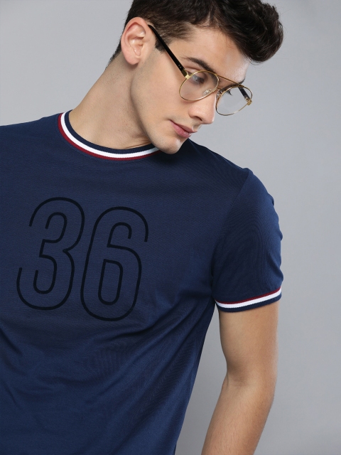 

Harvard Men Navy Blue Solid Round Neck T-shirt With Applique Detailing