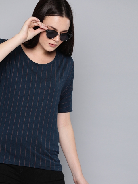 

Harvard Women Navy Blue & Red Striped Round Neck T-shirt