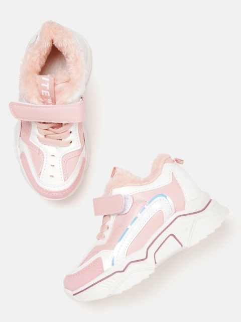 

Hoppipola Unisex Pink & White Colourblocked Sneakers with Faux Fur Detail