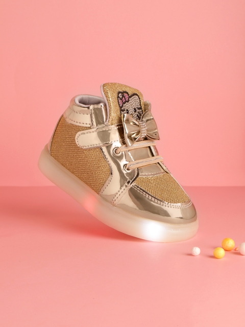 

Hoppipola Girls Gold-Toned Shimmer Mid-Top LED Sneakers