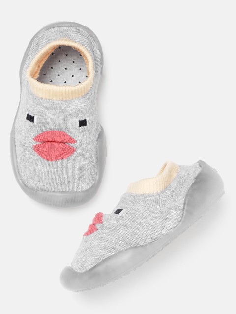 

Hoppipola Kids Grey Melange & Pink Self-Design Booties