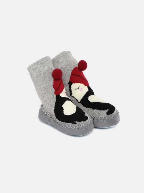 

Hoppipola Kids Grey Melange & Black Self-Design Booties