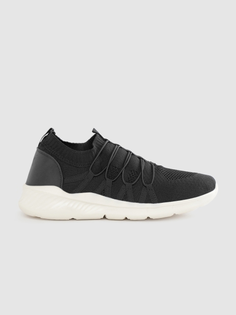 Men Black Woven Design Flex Street Athleisure Slip-on Sneakers