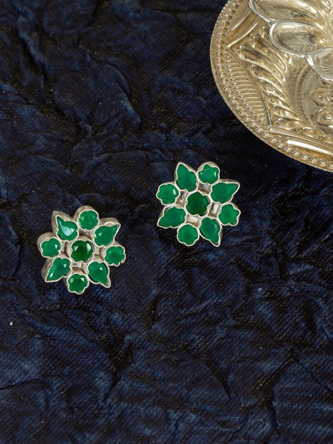 

Unniyarcha Jewellery 92.5 Sterling Silver & Green Floral Studs