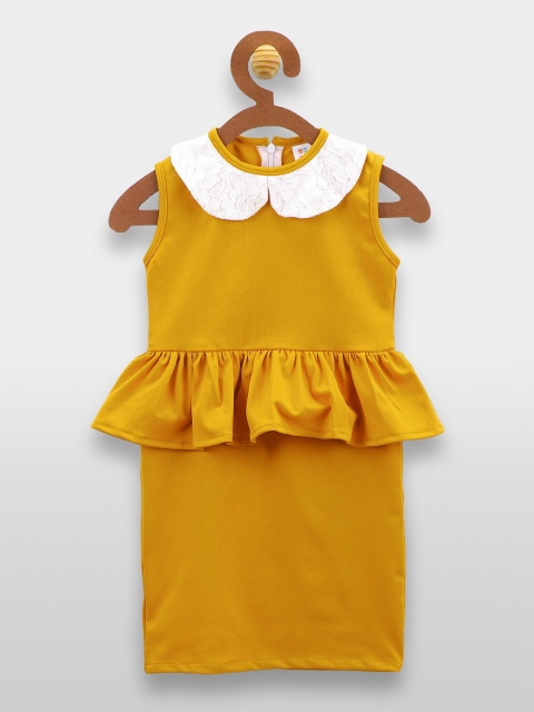 

LilPicks Girls Mustard Yellow Solid Peplum Dress