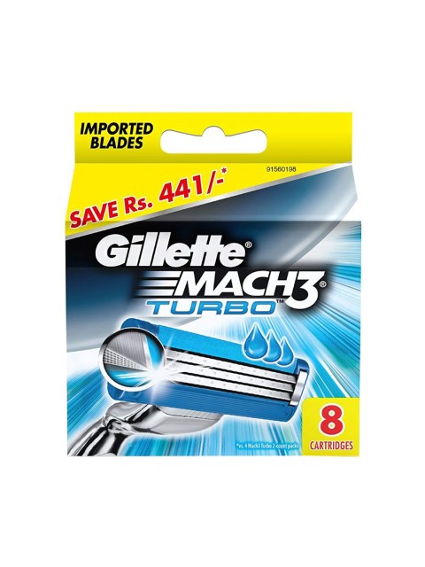

Gillette Men Set of 8 Mach 3 Turbo Shaving Blade Cartridges, Blue
