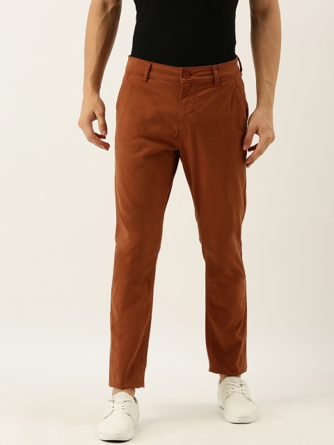 

ether Men Rust Red Slim Fit Solid Chinos