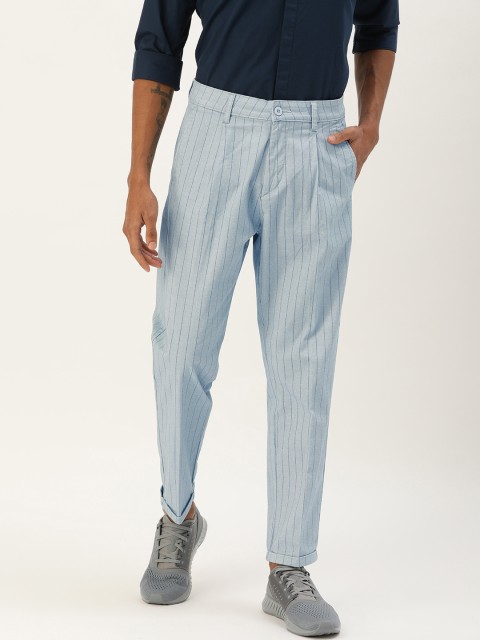 

ether Men Blue Slim Fit Striped Regular Trousers