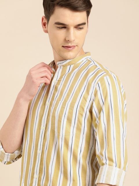 

ether Men White & Khaki Regular Fit Striped Casual Shirt