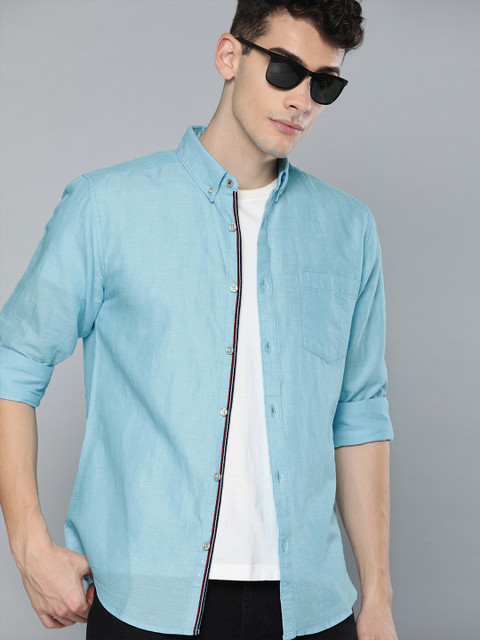 

Harvard Men Blue Solid Regular Fit Cotton Linen Casual Shirt