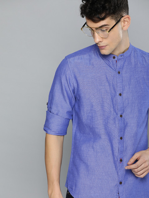 

Harvard Men Blue Regular Fit Solid Cotton Linen Casual Shirt