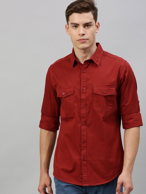 

Harvard Men Maroon Regular Fit Solid Casual Shirt with Flap Pockets