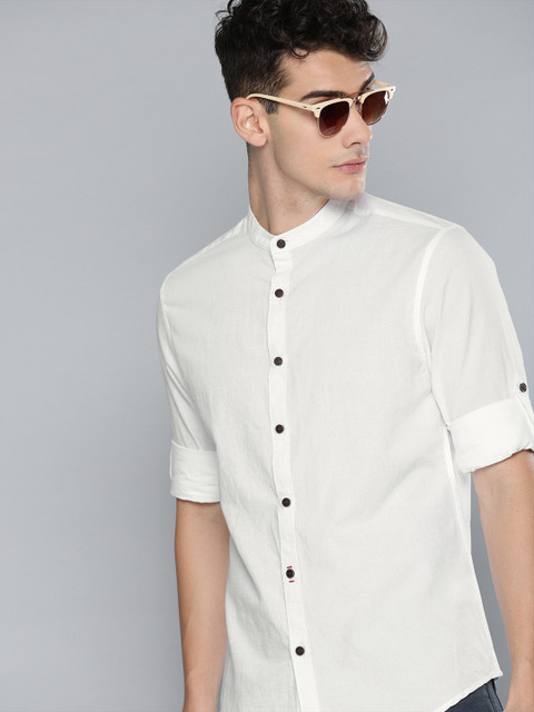 

Harvard Men White Solid Regular Fit Cotton Linen Casual Shirt