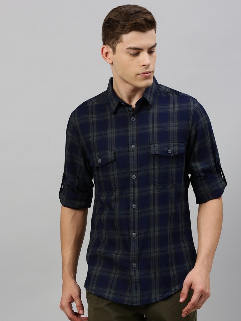 

Harvard Men Navy Blue & Grey Regular Fit Checked Casual Shirt