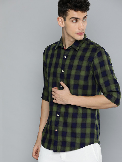 

Harvard Men Navy Blue & Green Regular Fit Indigo Checked Casual Shirt