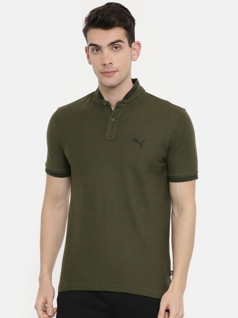 

Puma Men Olive Green Slim Fit Solid India Band Collar T-shirt