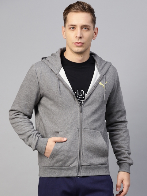 

Puma Men Grey Melange Solid Graphic Hooded Sweatshirt