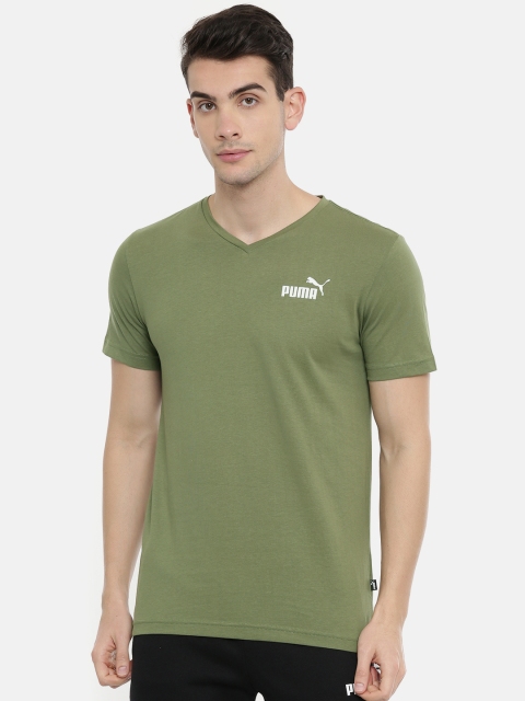 

Puma Men Olive Green Solid Regular Fit Round Neck DryCell T-shirt