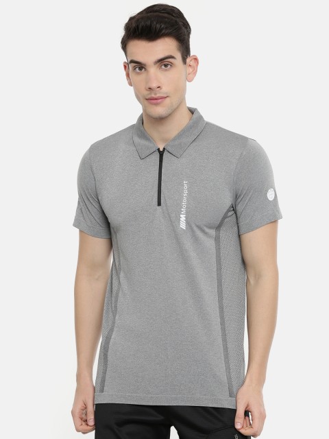 

PUMA Motorsport Men Grey Melange Solid BMW MMS RCT evoKNIT Polo Collar T-shirt