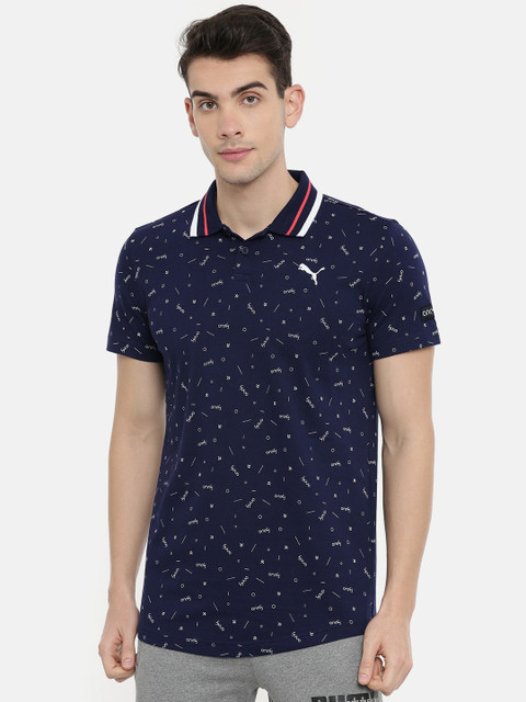 

Puma Men Blue Printed Polo Collar T-shirt, Navy blue