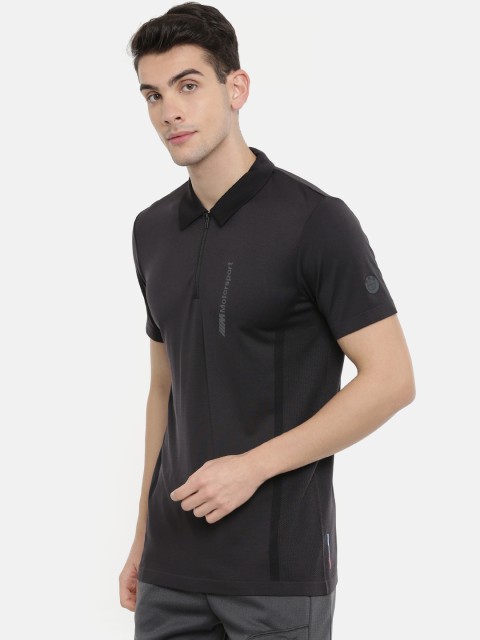 

PUMA Motorsport Men Black Solid BMW MMS RCT evoKNIT Polo Collar T-shirt