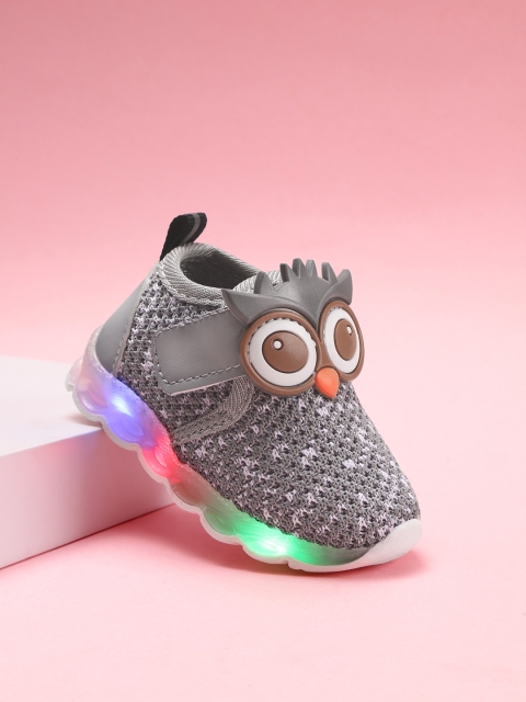 

Hoppipola Kids Grey & White Woven Design Mid-Top LED Sneakers