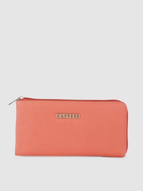 

Caprese Women Peach-Coloured Solid Zip Around Wallet