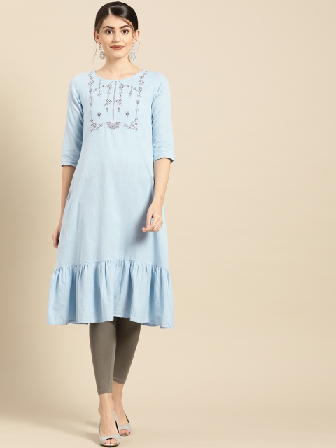 

IMARA Women Blue Solid A-Line Dress