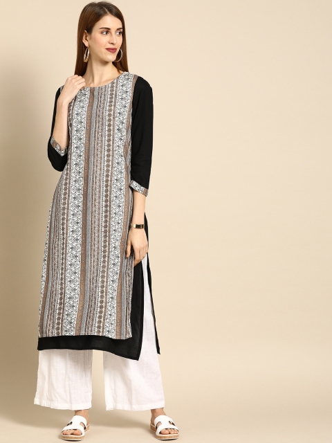 

IMARA Women White & Black Printed Layered Straight Kurta
