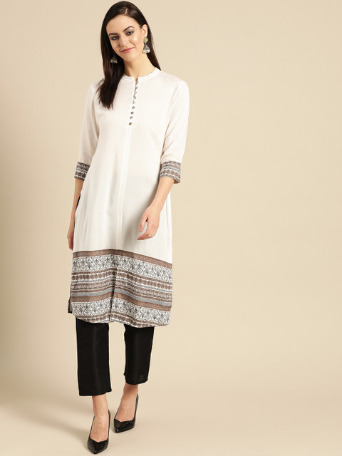 

IMARA Women Off-White Solid Kurta with Trousers
