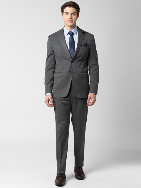 

Peter England Men Grey Self Design Single-Breasted Slim Fit Suit