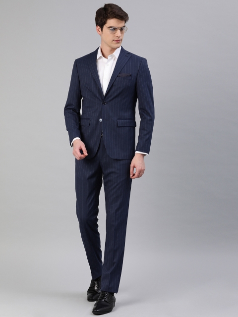 

Peter England Men Navy Blue Striped Neo-Slim Fit Single-Breasted Formal Suit