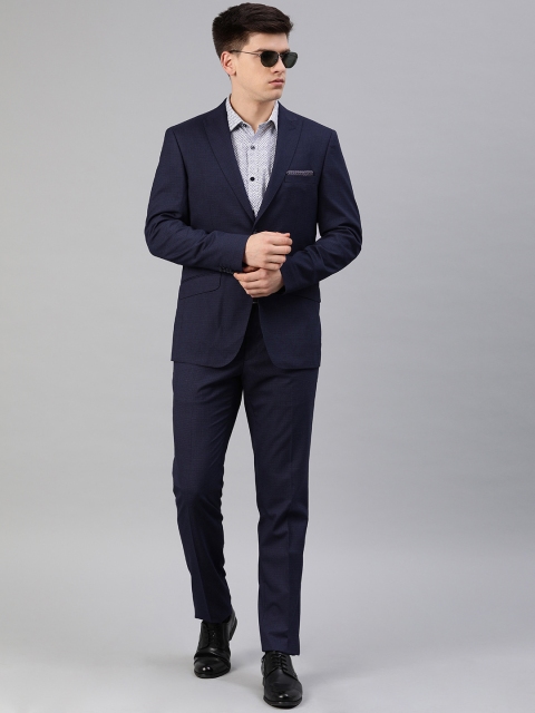 

Peter England Men Navy Blue Self Design Neo-Slim Fit Single-Breasted Formal Suit