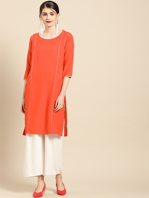

IMARA Women Orange Solid Straight Kurta