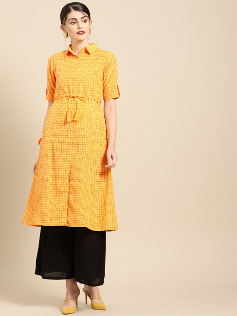 

IMARA Women Yellow & Red Checked A-Line Kurta