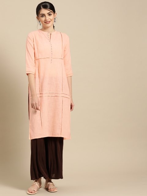 

IMARA Women Peach-Coloured Solid Straight Kurta