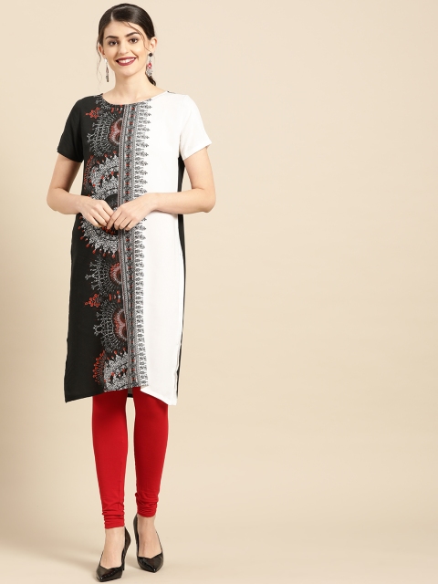 

IMARA Women Black & White Colourblocked Straight Kurta