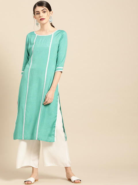 

IMARA Women Sea Green Solid Straight Kurta