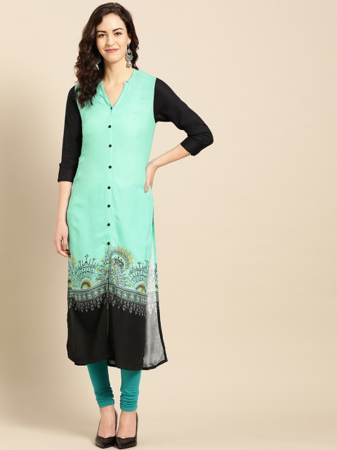 

IMARA Women Green Solid Straight Kurta