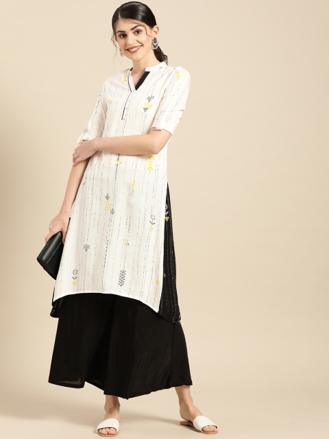 

IMARA Women Off-White & Black Printed A-Line Kurta
