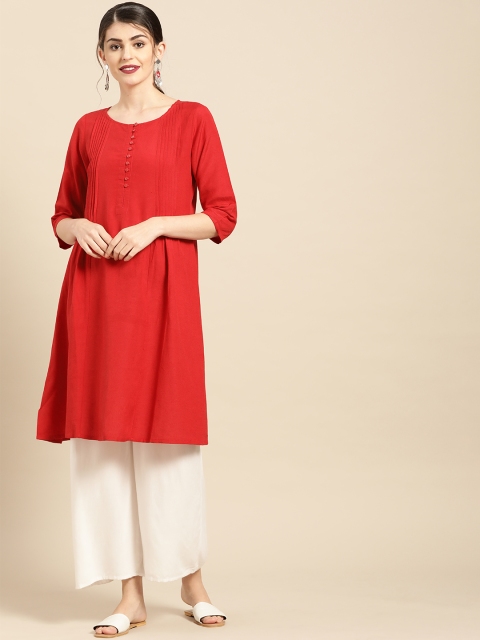 

IMARA Women Red Solid A-Line Kurta