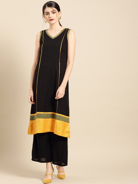 

IMARA Women Black & Yellow Solid A-Line Kurta