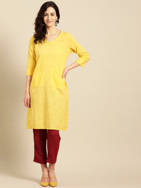 

IMARA Women Yellow Woven Design A-Line Kurta