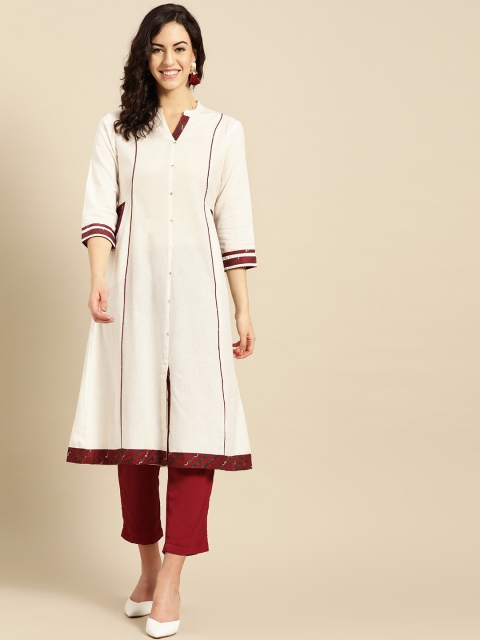 

IMARA Women Off-White Solid A-Line Kurta