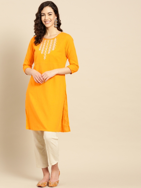 

IMARA Women Yellow Yoke Design Straight Kurta