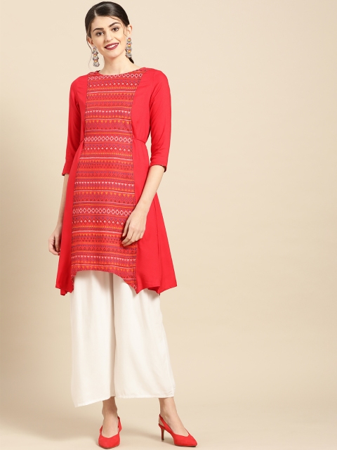 

IMARA Women Red & Yellow Printed A-Line Kurta