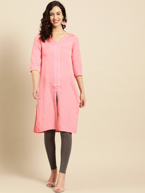 

IMARA Women Pink Solid Straight Kurta